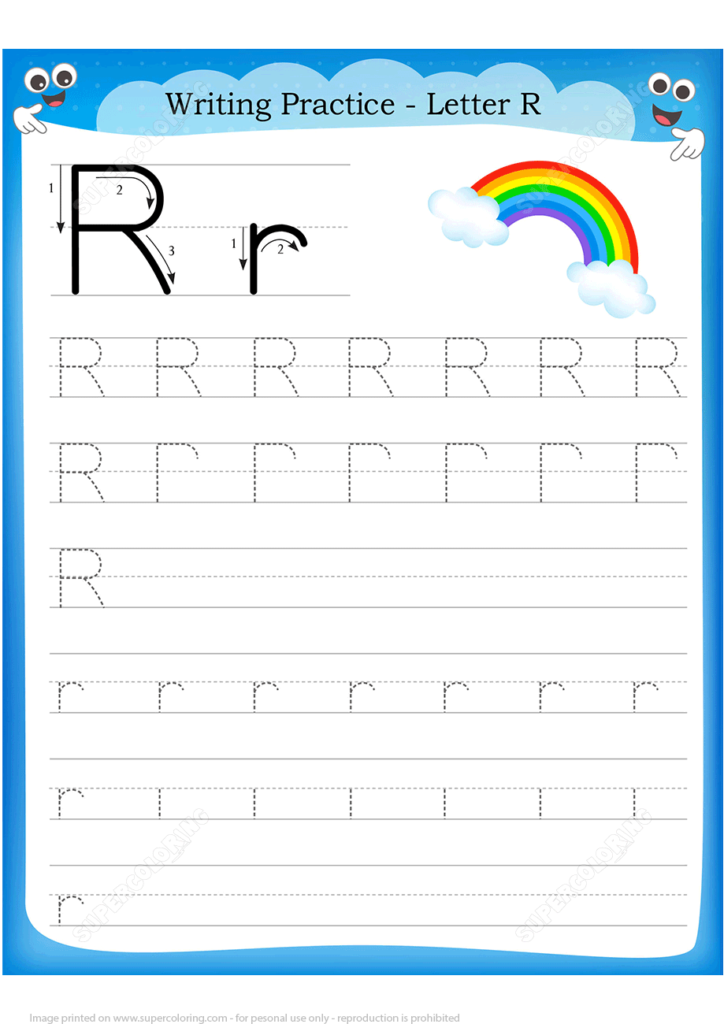 Letter R Is For Rainbow Handwriting Practice Worksheet