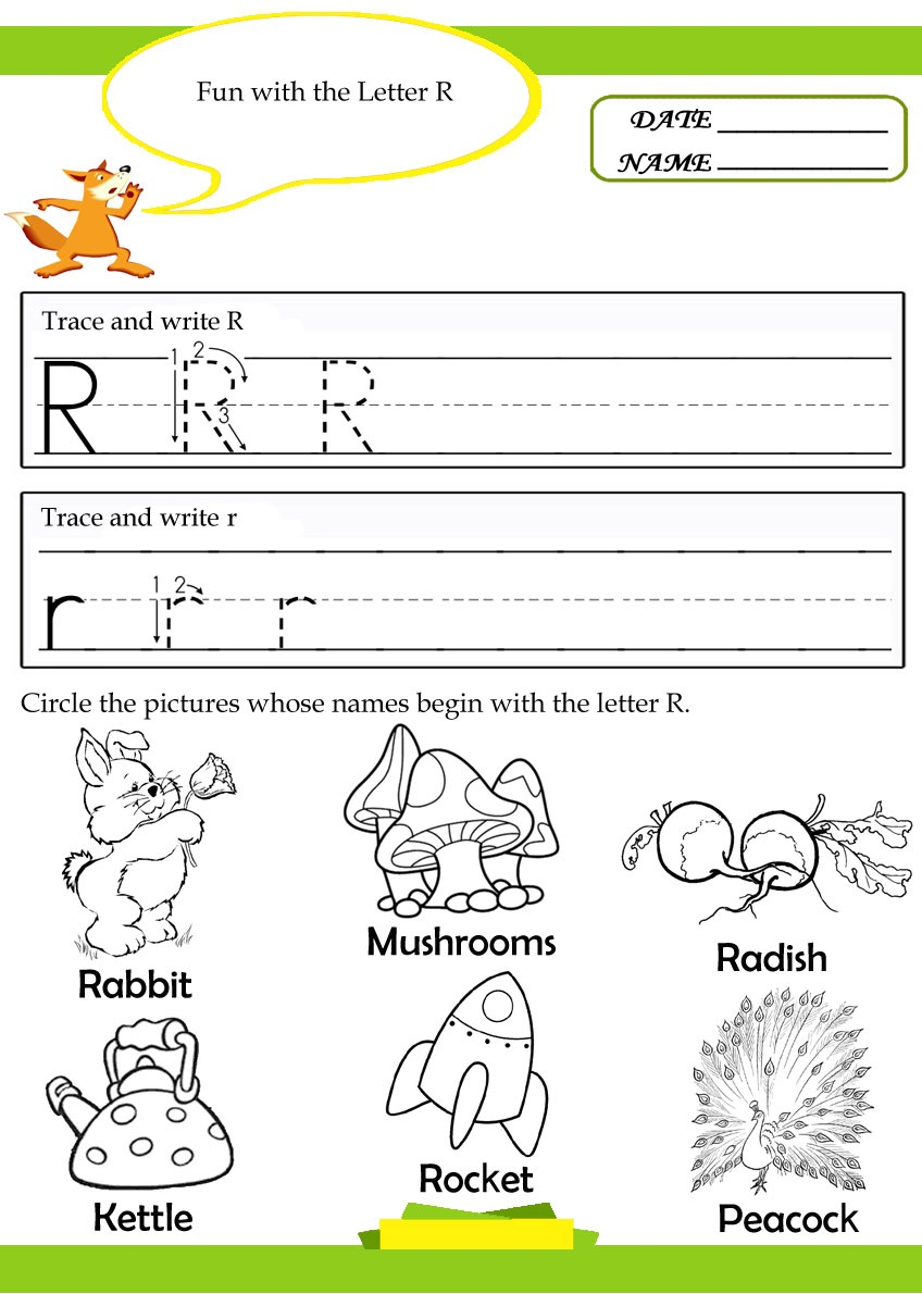 Letter R tracing writing worksheet Preschool Crafts