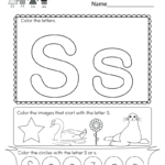 Letter S Coloring Worksheet Free Kindergarten English
