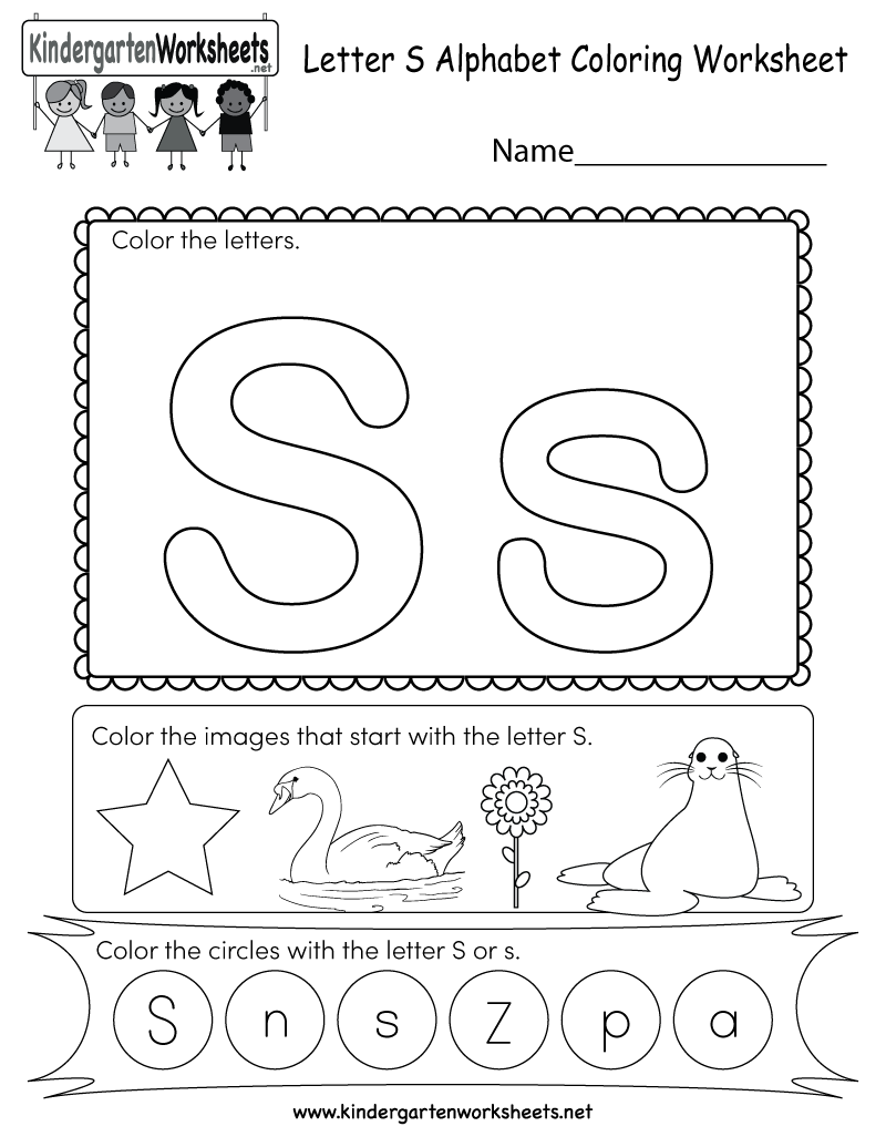 Letter S Coloring Worksheet Free Kindergarten English 