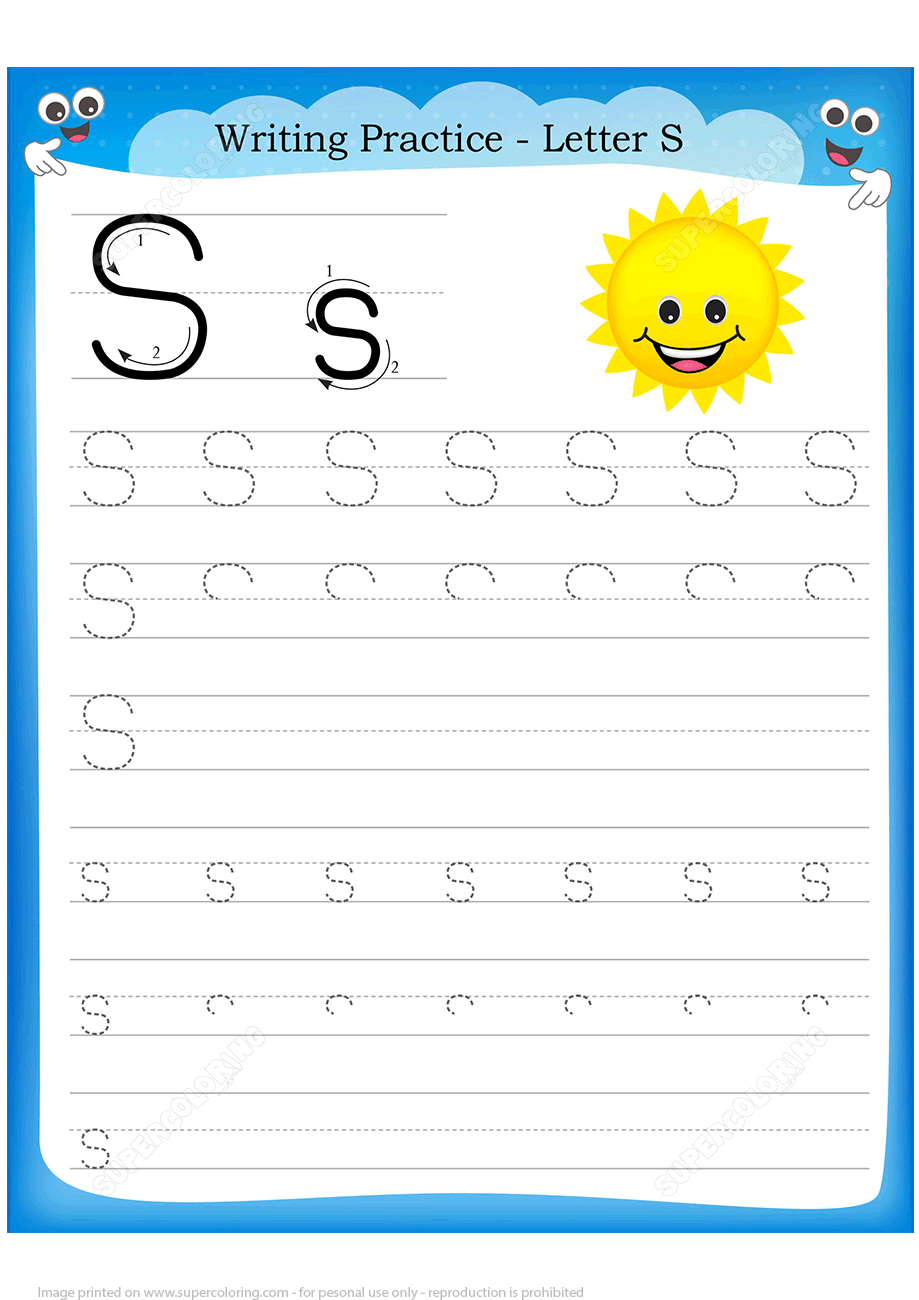Letter S Is For Sun Handwriting Practice Worksheet Free 
