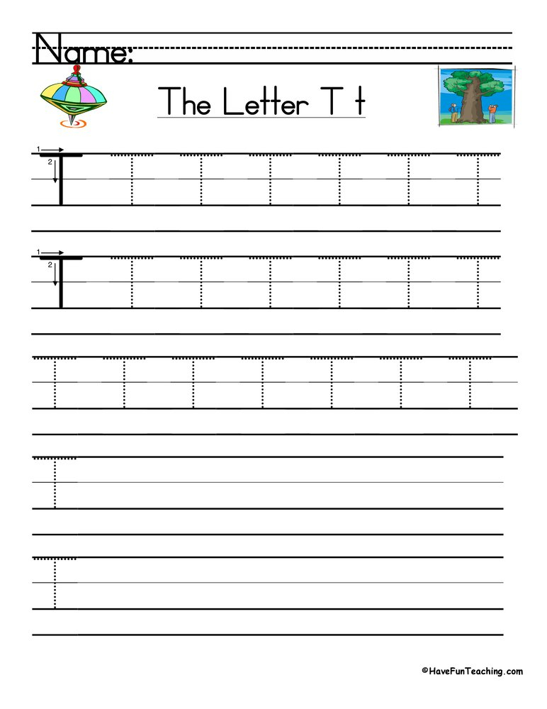 Letter T Handwriting Practice Worksheet Have Fun Teaching
