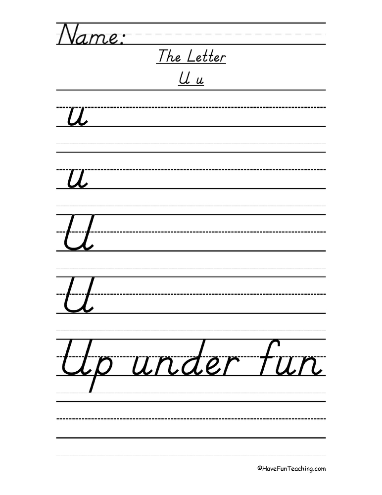 Letter U D Nealian Style Handwriting Practice Worksheet 