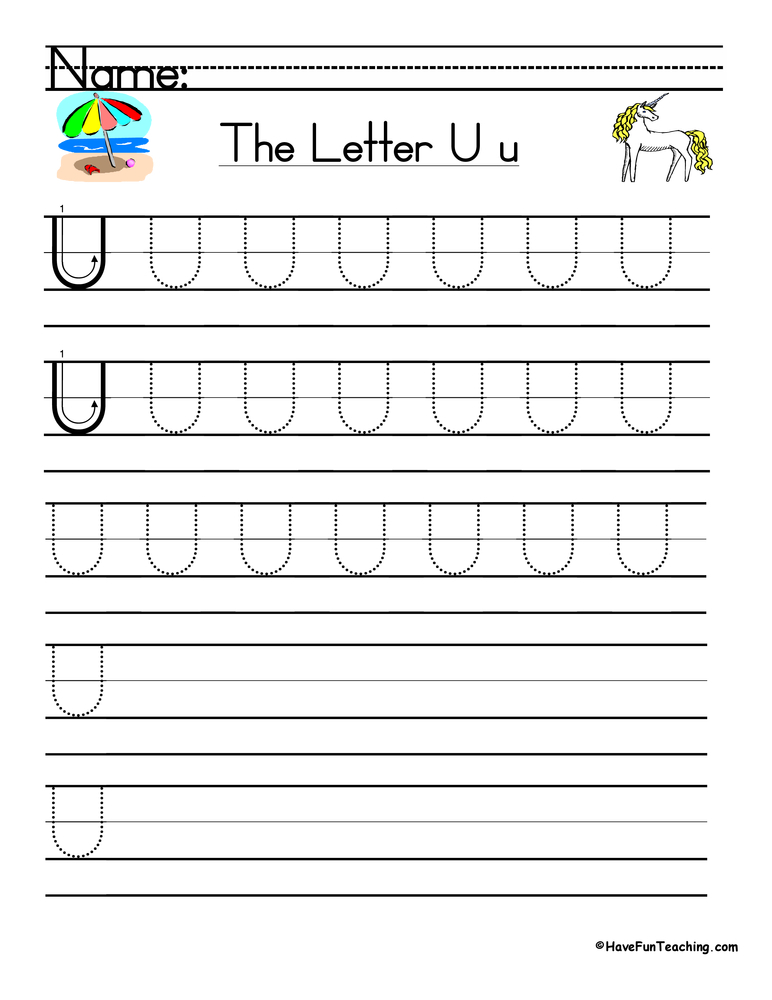 Letter U Handwriting Practice Worksheet Have Fun Teaching
