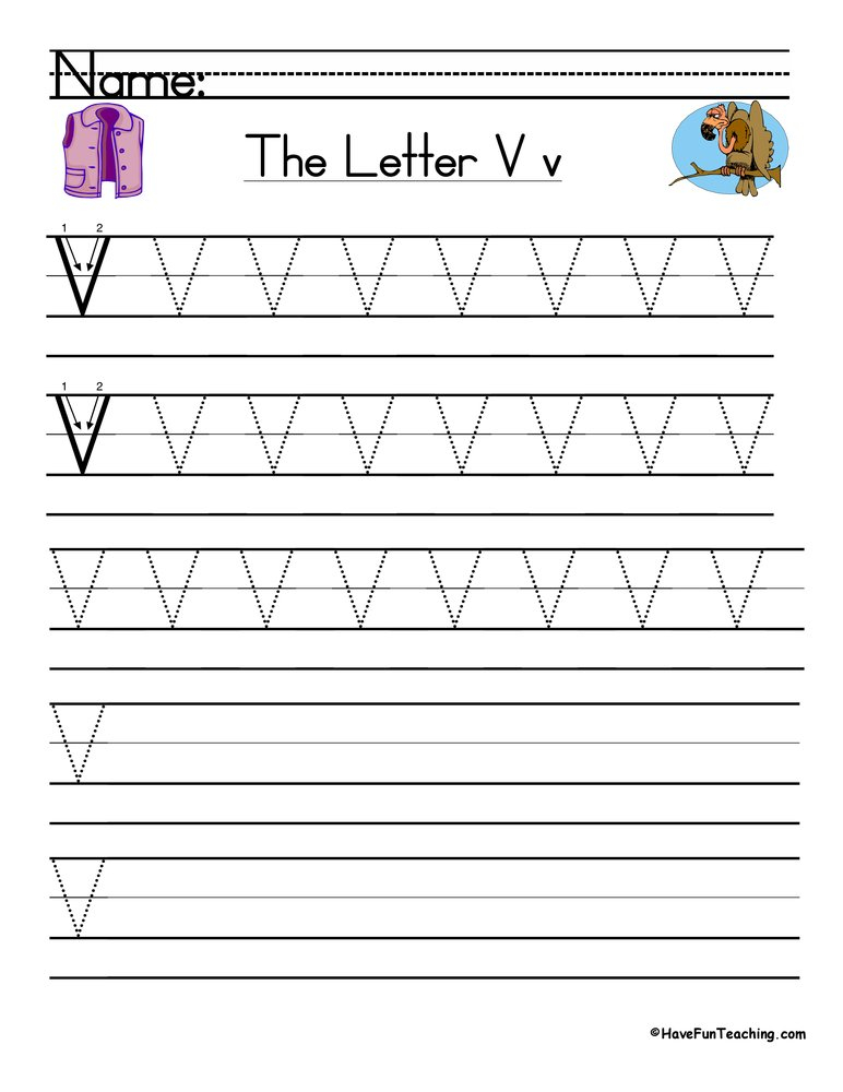 Letter V Handwriting Practice Worksheet Have Fun Teaching