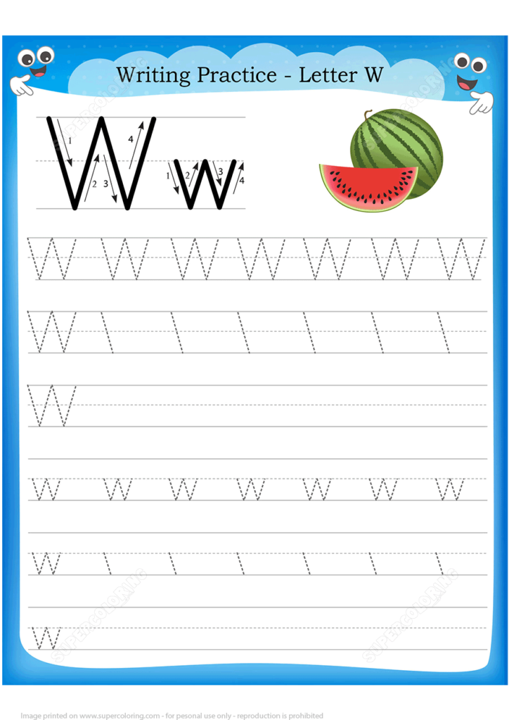 Letter W Is For Watermelon Handwriting Practice Worksheet