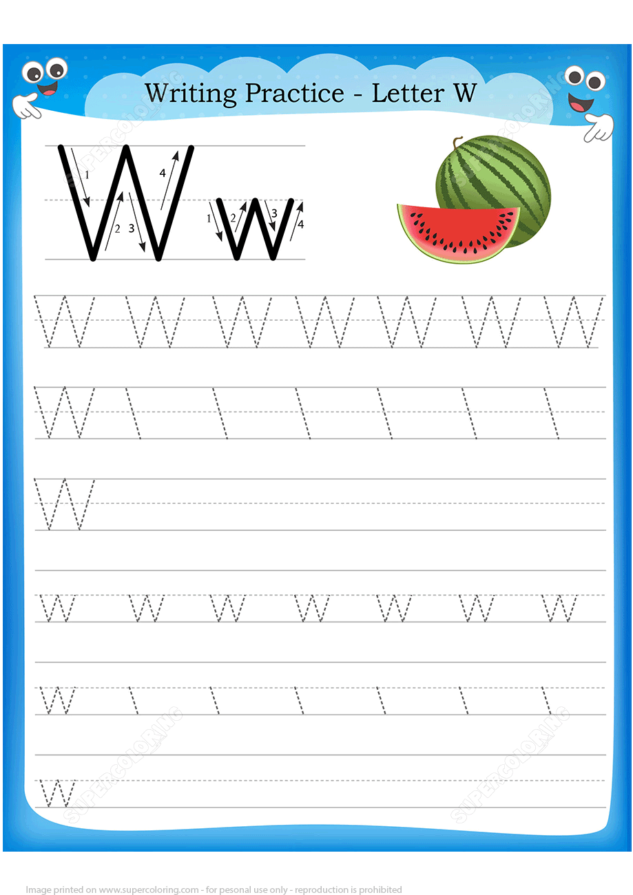 Letter W Is For Watermelon Handwriting Practice Worksheet 