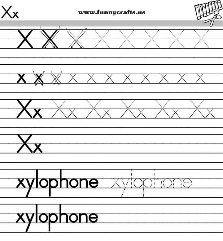 Letter x handwriting worksheets for preschool to first 