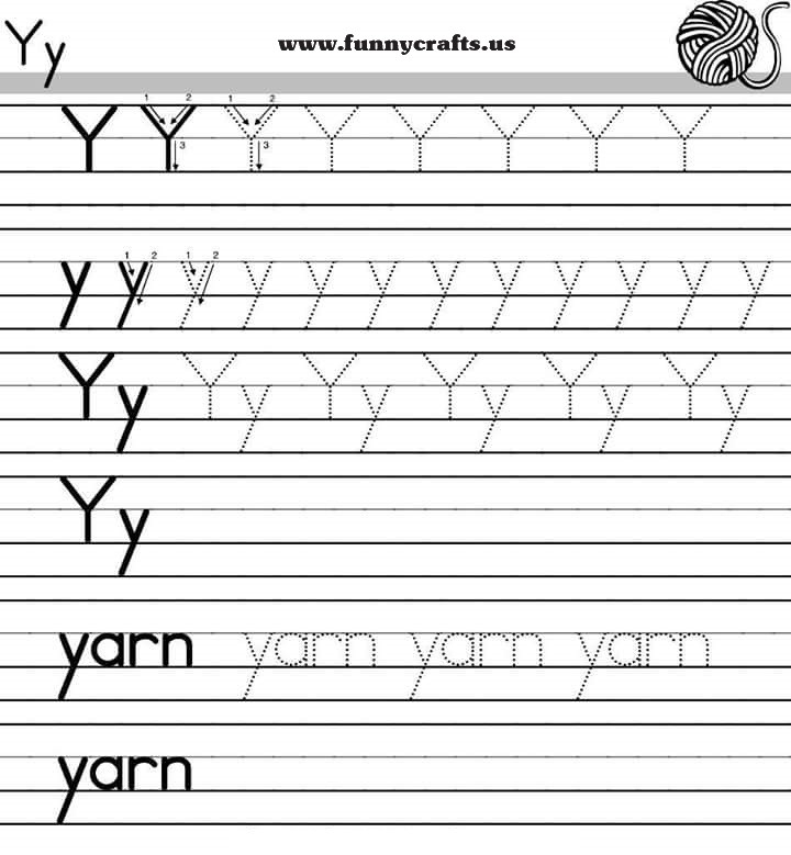 Letter y handwriting worksheets for preschool to first 