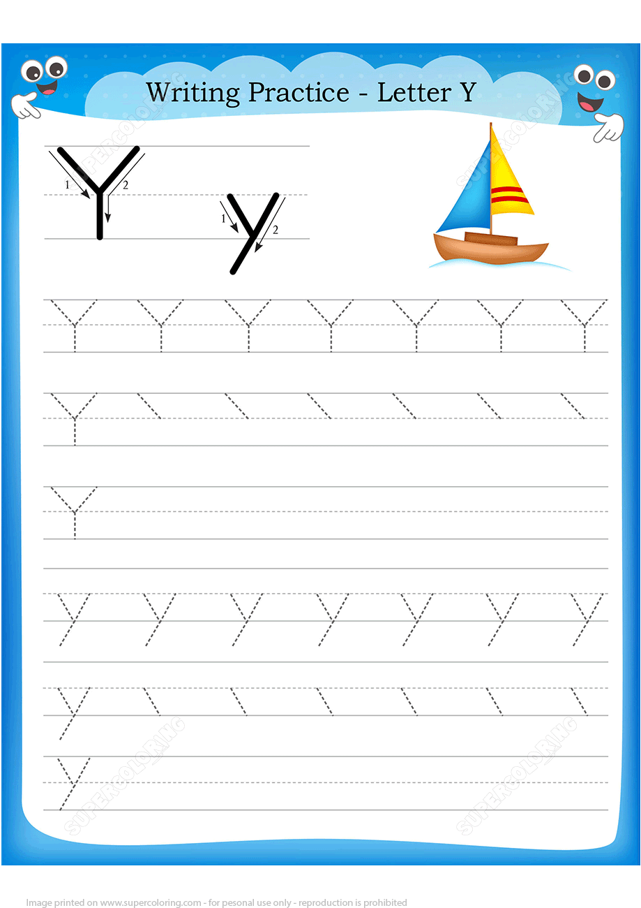 Letter Y Is For Yaucht Handwriting Practice Worksheet 