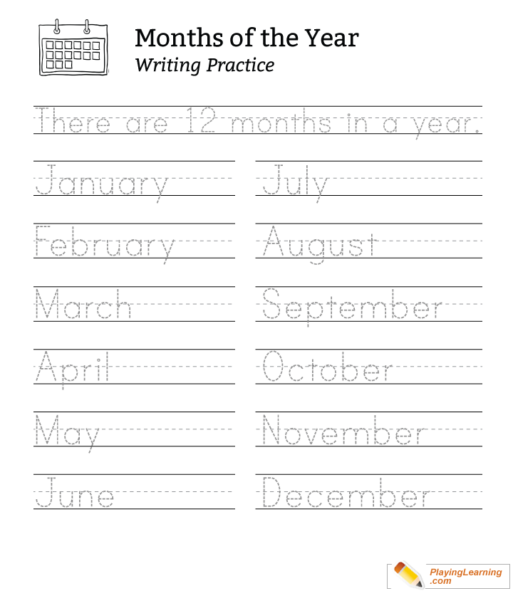 Months Of The Year Writing Practice 01 Free Months Of 