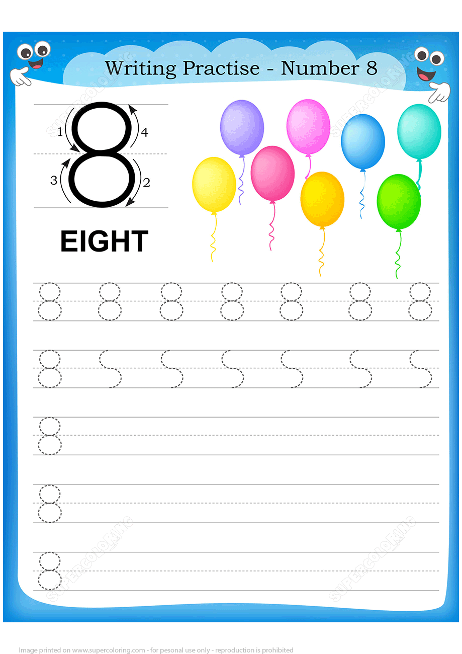 Number 8 Handwriting Practice Worksheet Free Printable 