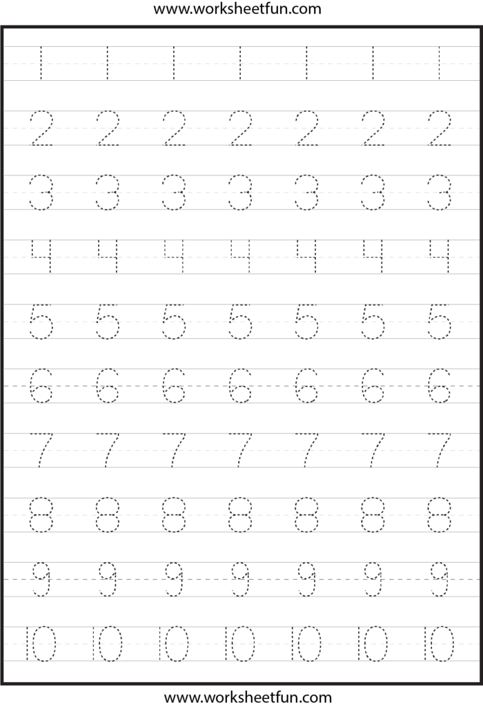 Number Tracing Worksheets For Kindergarten 1 10 Ten