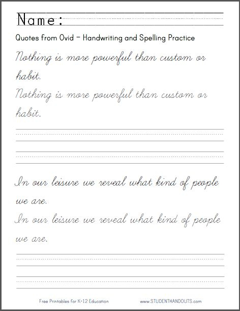 Ovid Quotes Handwriting Practice Student Handouts 
