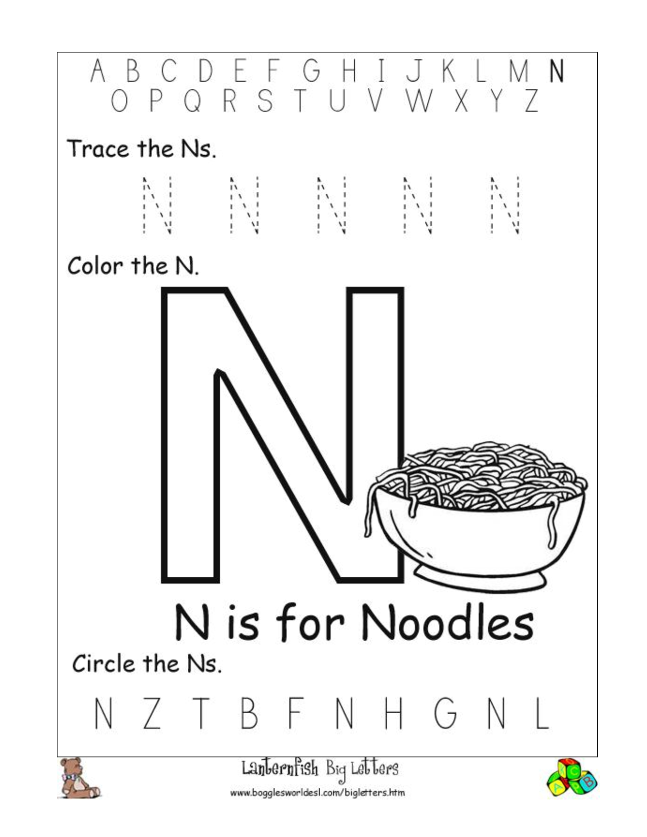 Printable letter n worksheets 31948 png 1275 1650 