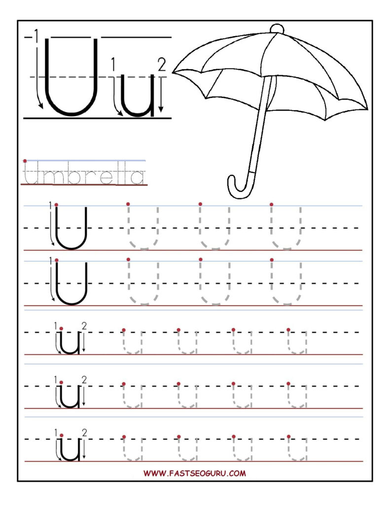 Printable Letter U Tracing Worksheets For Preschool