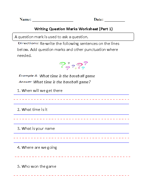 Question Marks Worksheets Writing Question Marks 
