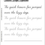 Quick Brown Fox Cursive Writing Practice Worksheet