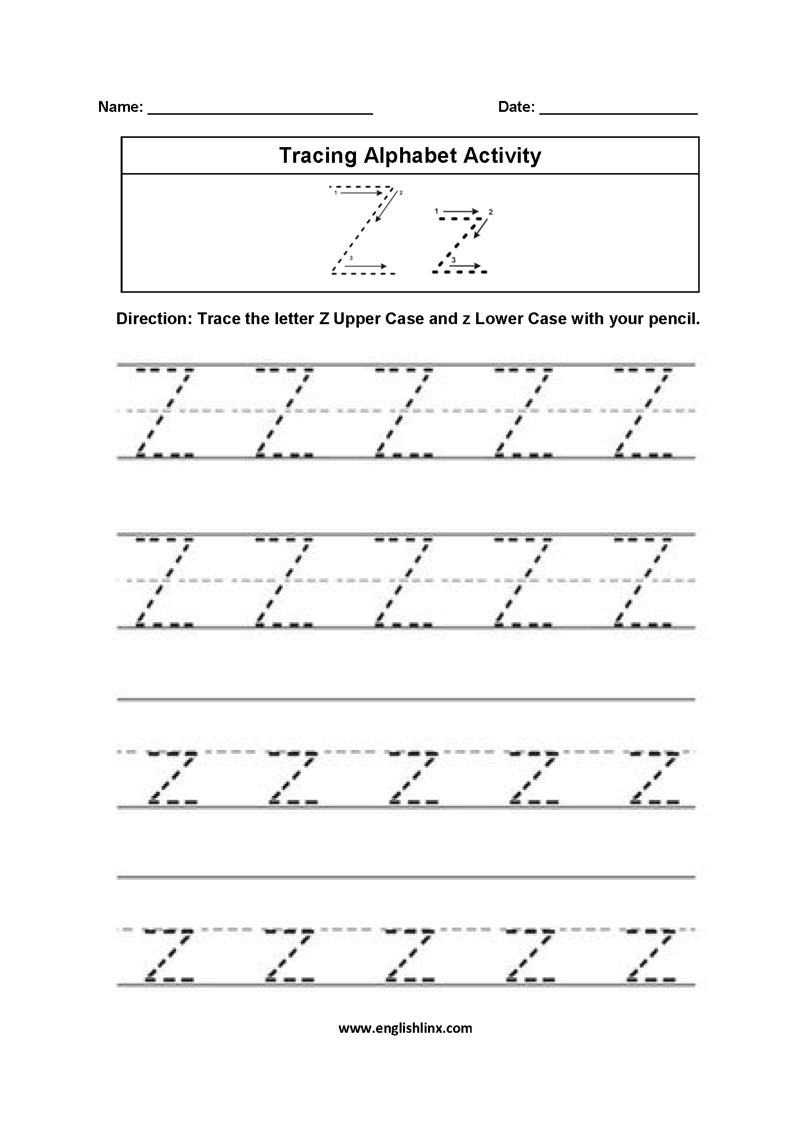 Tracing Letters A To Z Worksheets