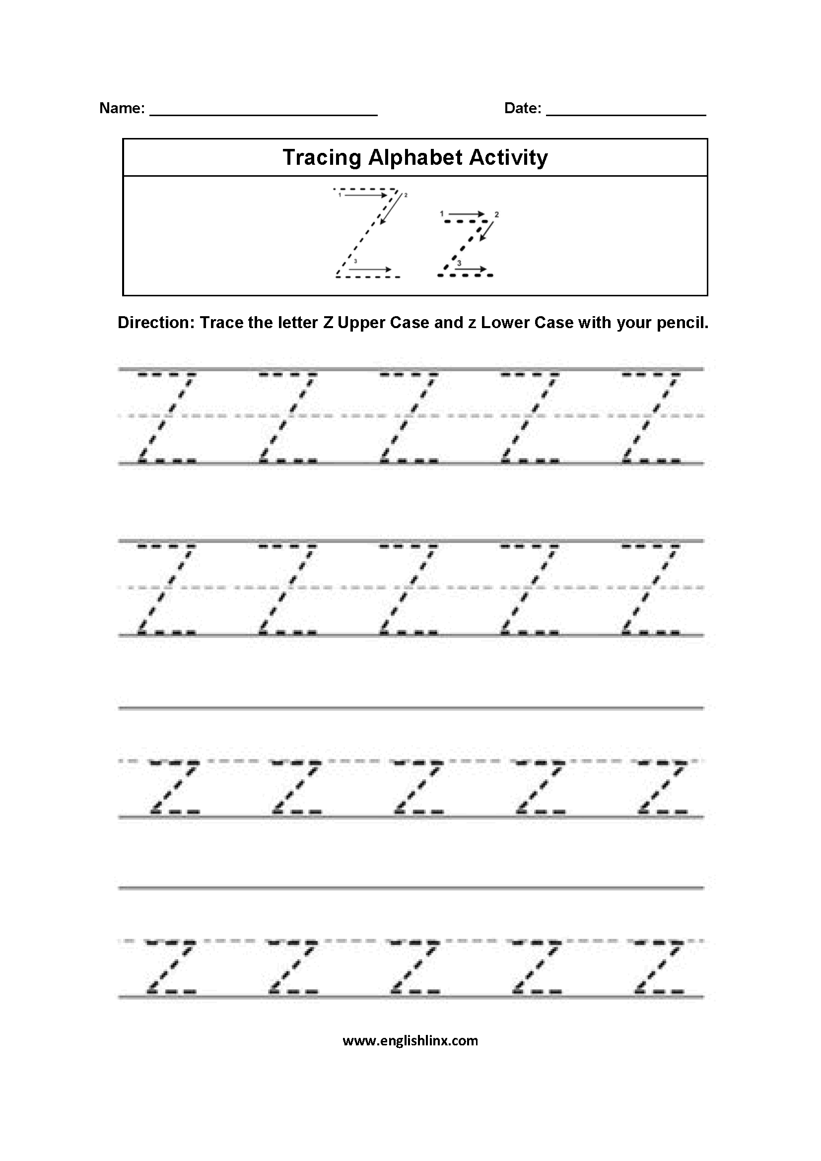 Tracing Letters A To Z Worksheets 