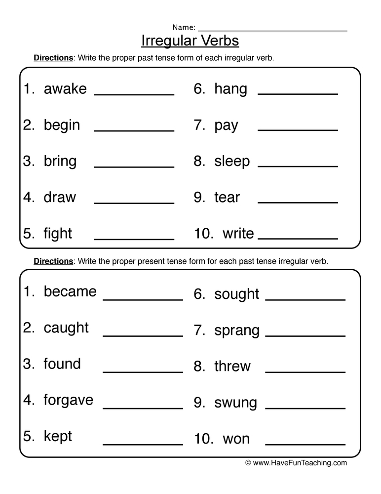 Writing With Verbs Worksheet