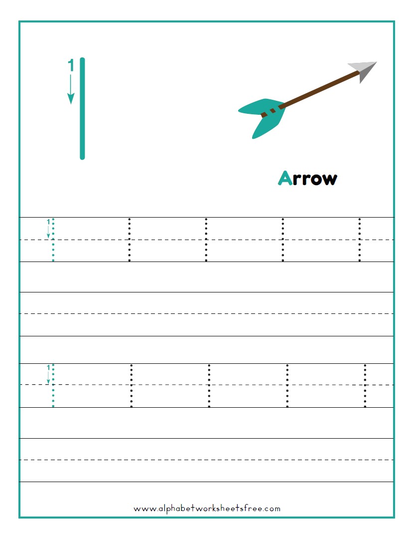 Tracing Number 1 Worksheets