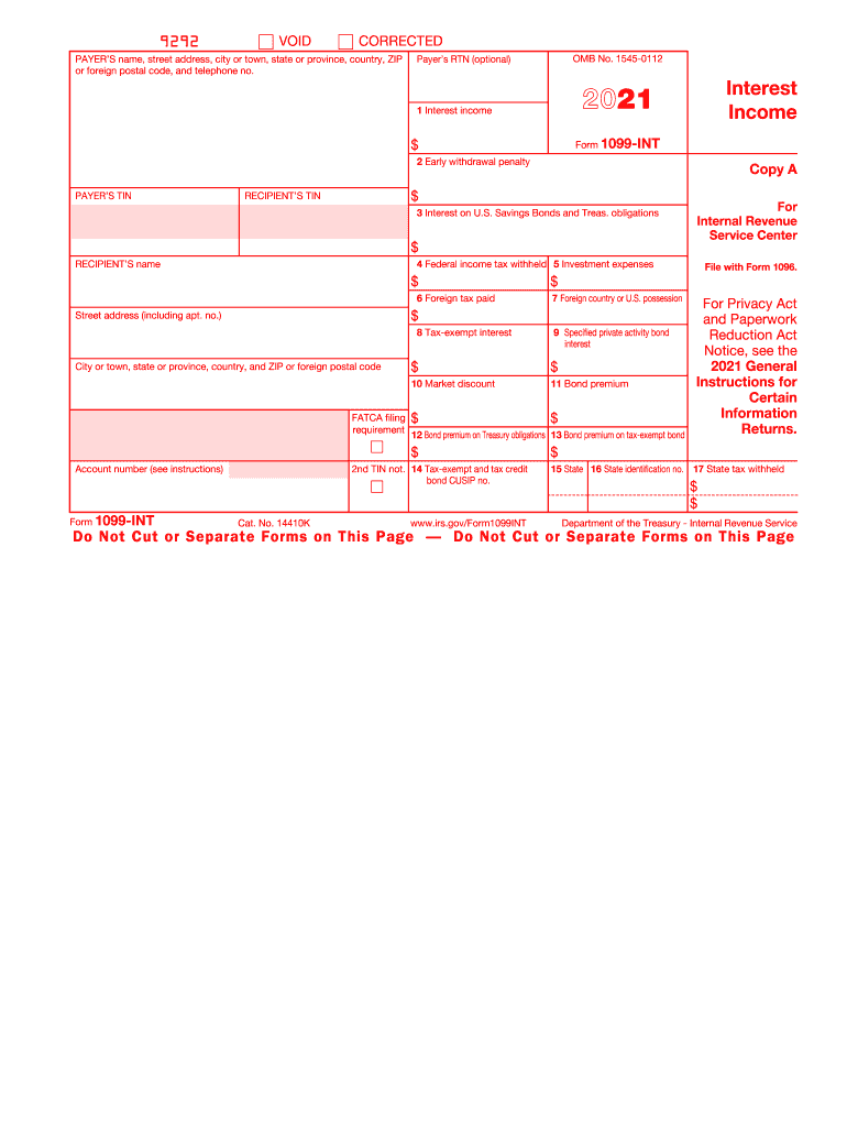 2021 Form 1099 INT Interest Income Fill Out And Sign