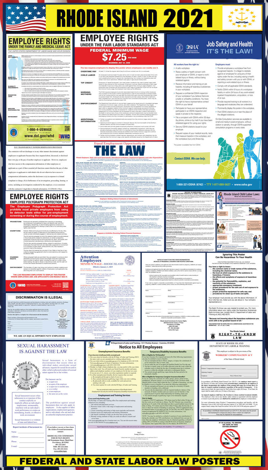 2021 Rhode Island State And Federal Labor Law Poster RI 