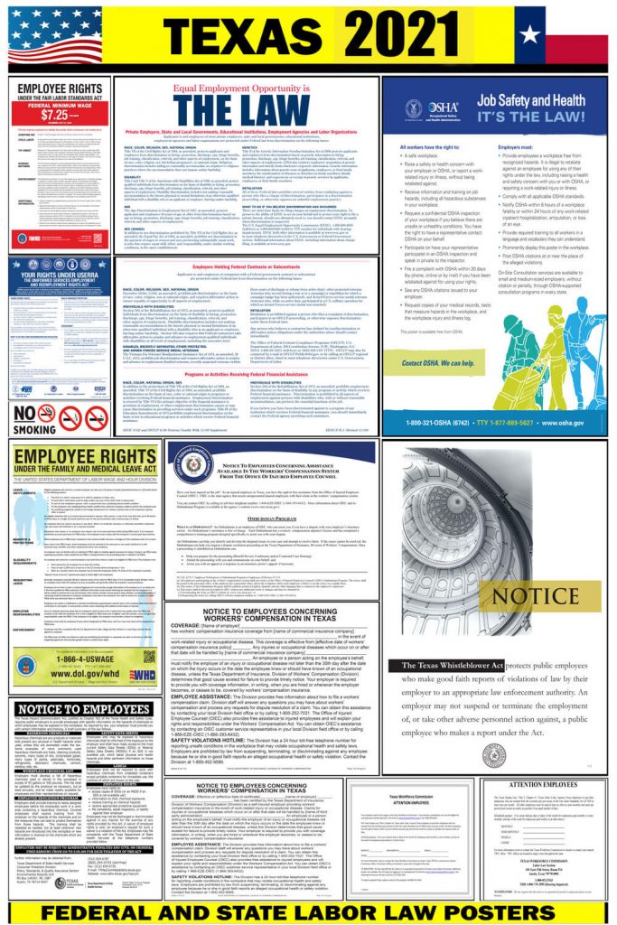 2021 Texas State And Federal Labor Law Poster TX