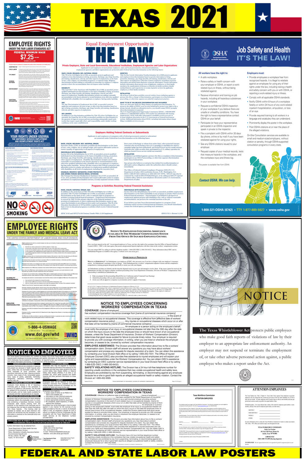 2021 Texas State And Federal Labor Law Poster TX 