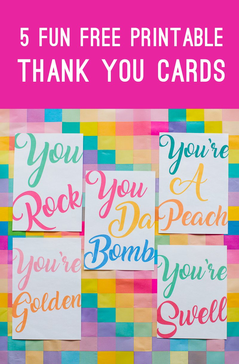 5 FUN FREE PRINTABLE THANK YOU CARDS IN A MODERN COLOURFUL 