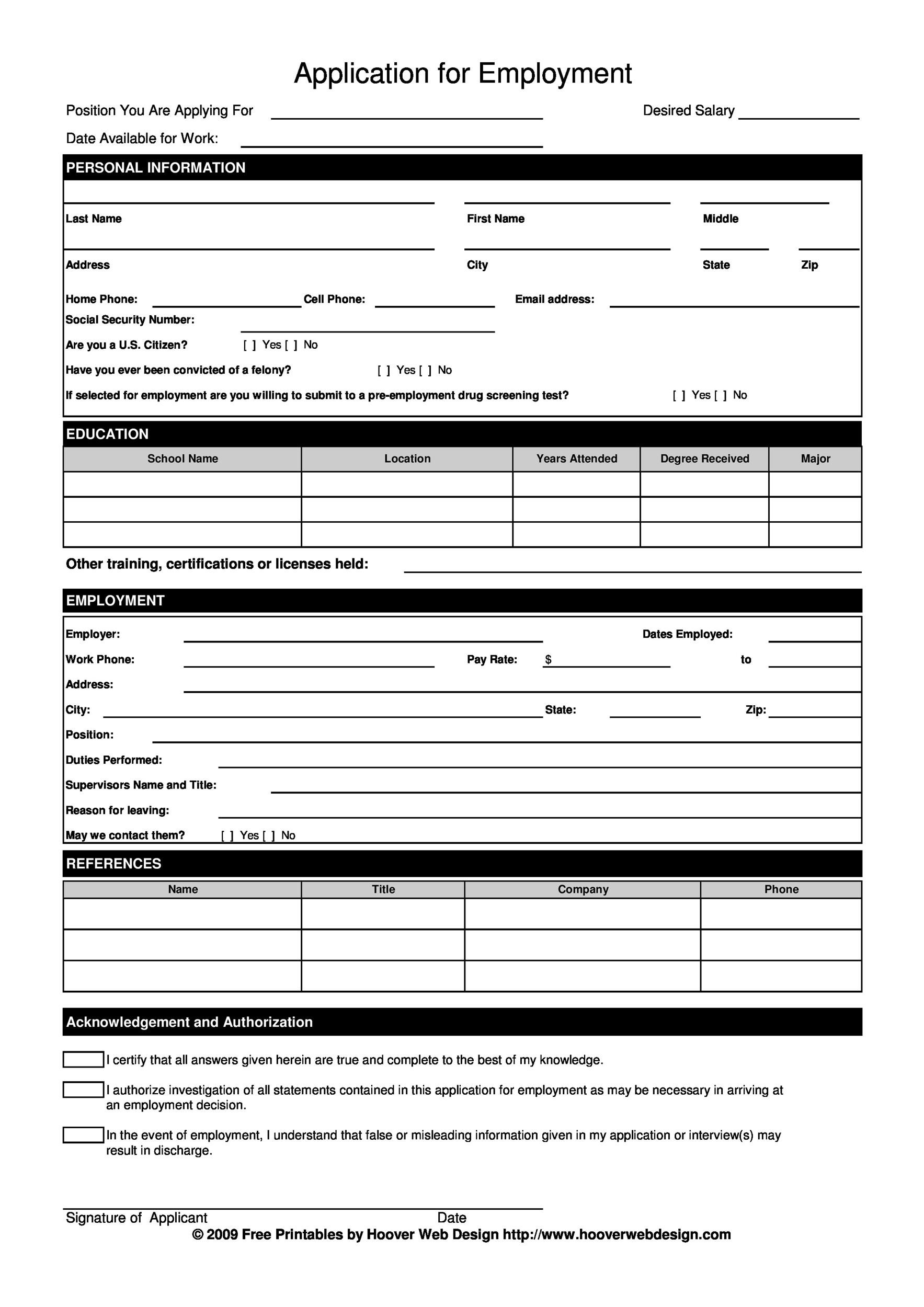 50 Free Employment Job Application Form Templates
