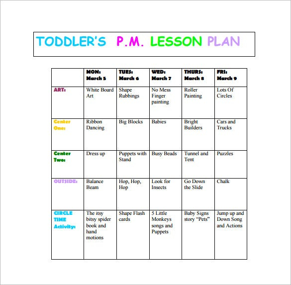 8 Toddler Lesson Plan Templates PDF Word Excel Free