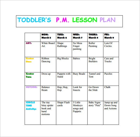 8 Toddler Lesson Plan Templates PDF Word Excel Free 
