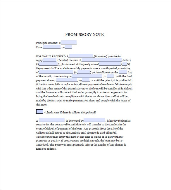 Blank Promissory Note Template 12 Free Word Excel PDF 