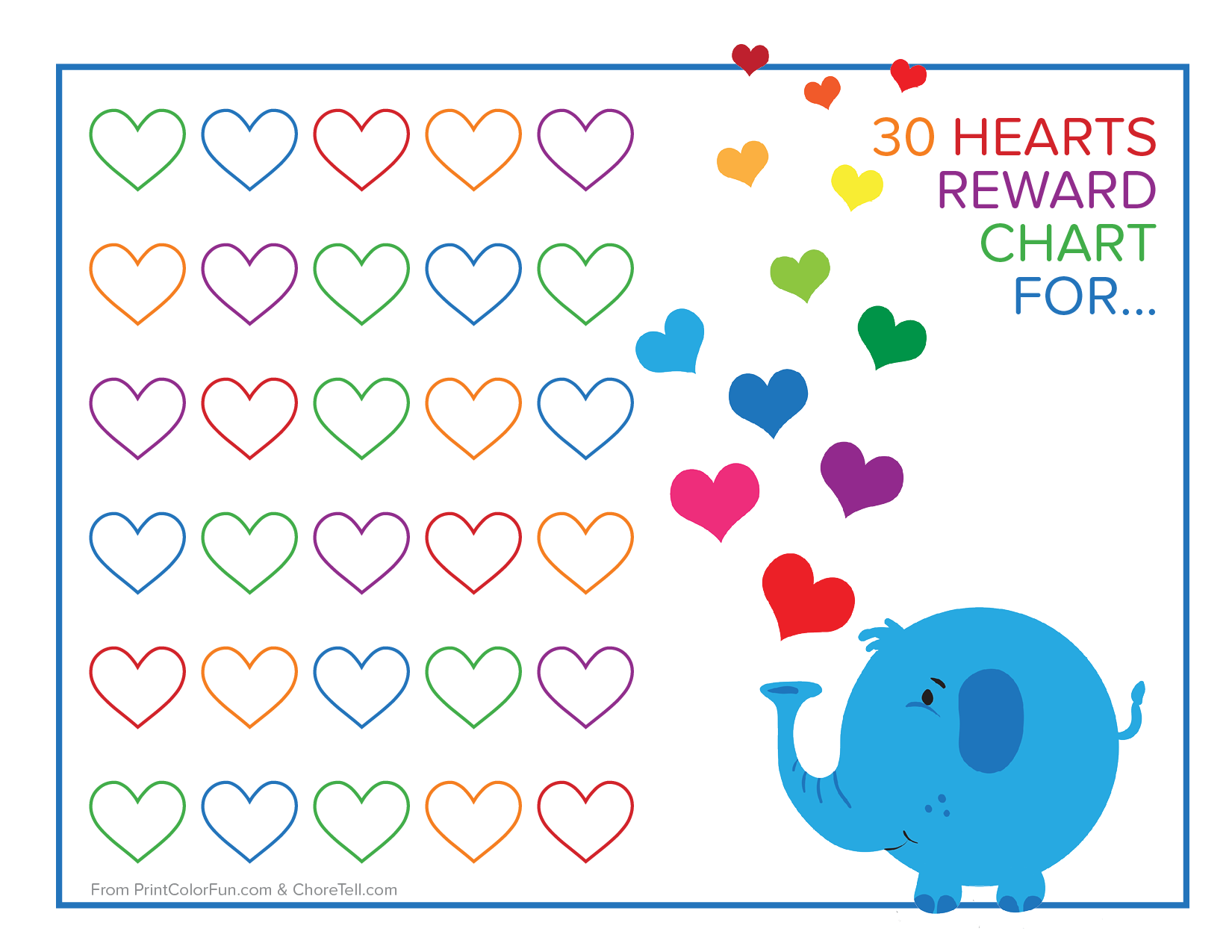 Cutest Elephant And Rainbow Hearts Reward Chart Free 