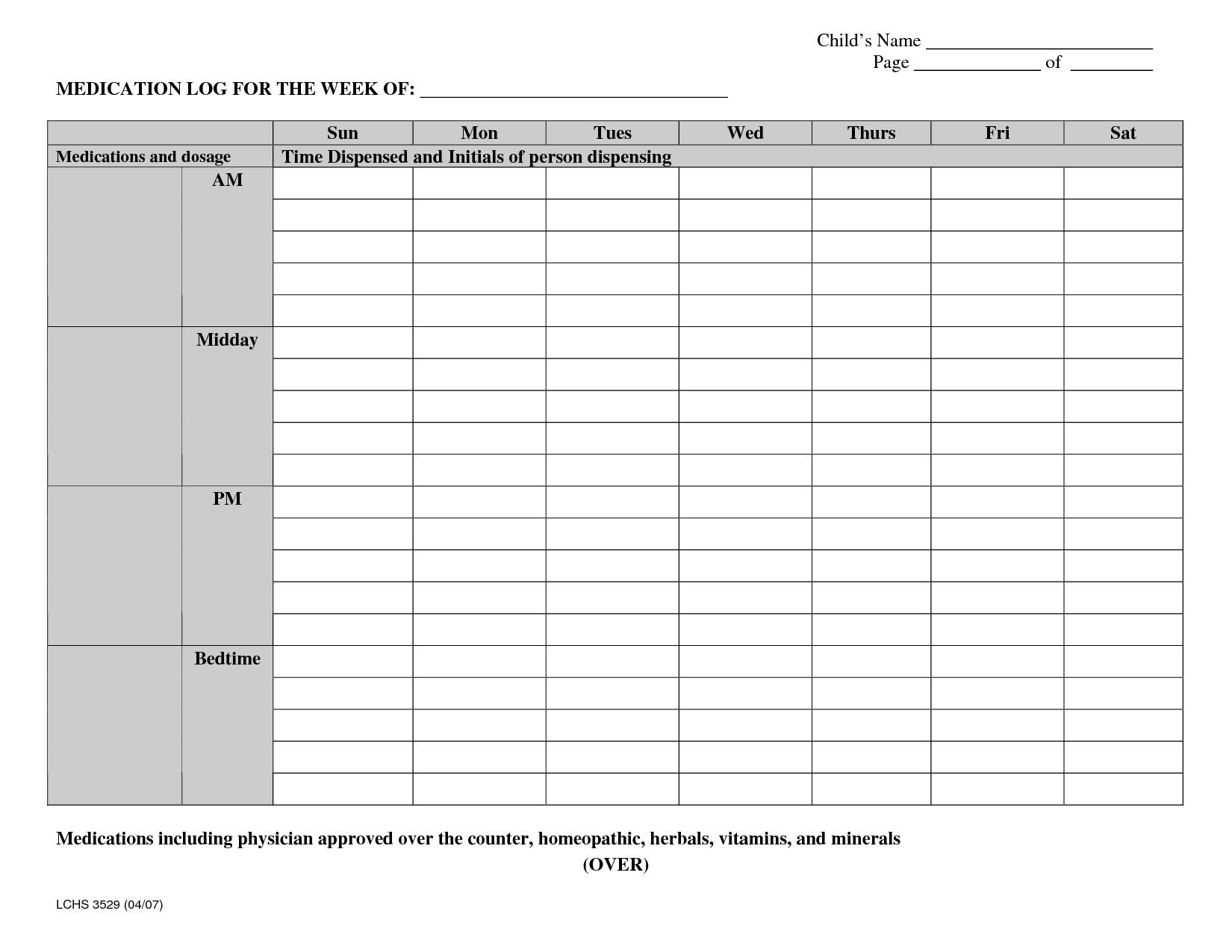 Daily Medication Log Template Medical Medication List