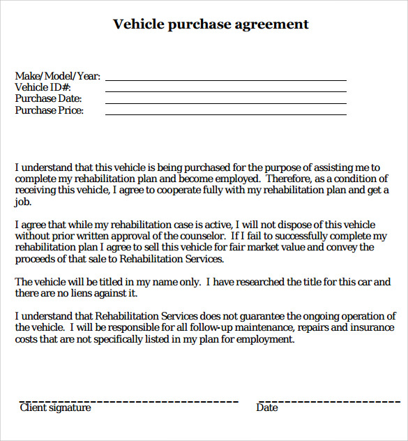 FREE 17 Sample Vehicle Purchase Agreement Templates In 