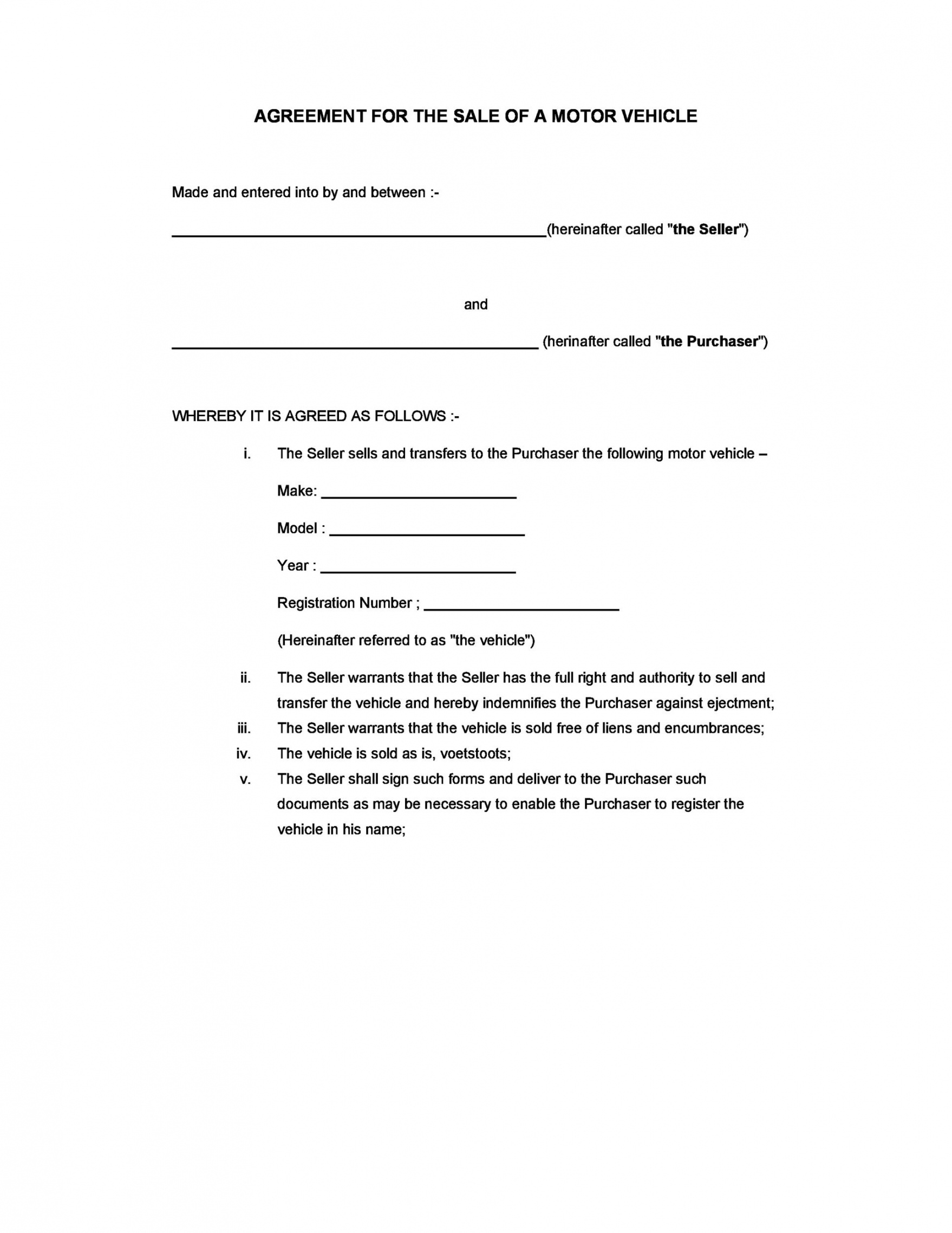 Free 42 Printable Vehicle Purchase Agreement Templates 
