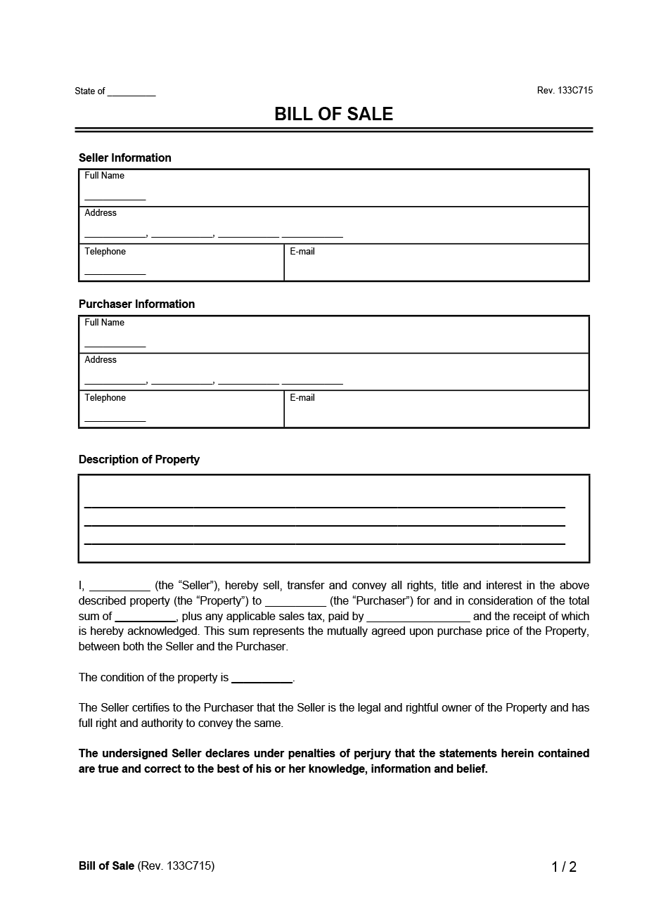 Free Bill Of Sale Form Downloadable Template PDF Word 