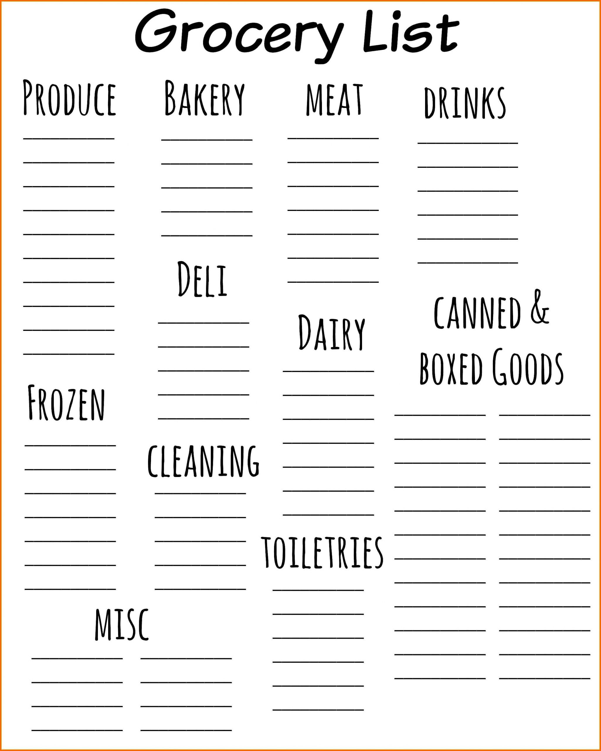 Free Grocery List Template Excel