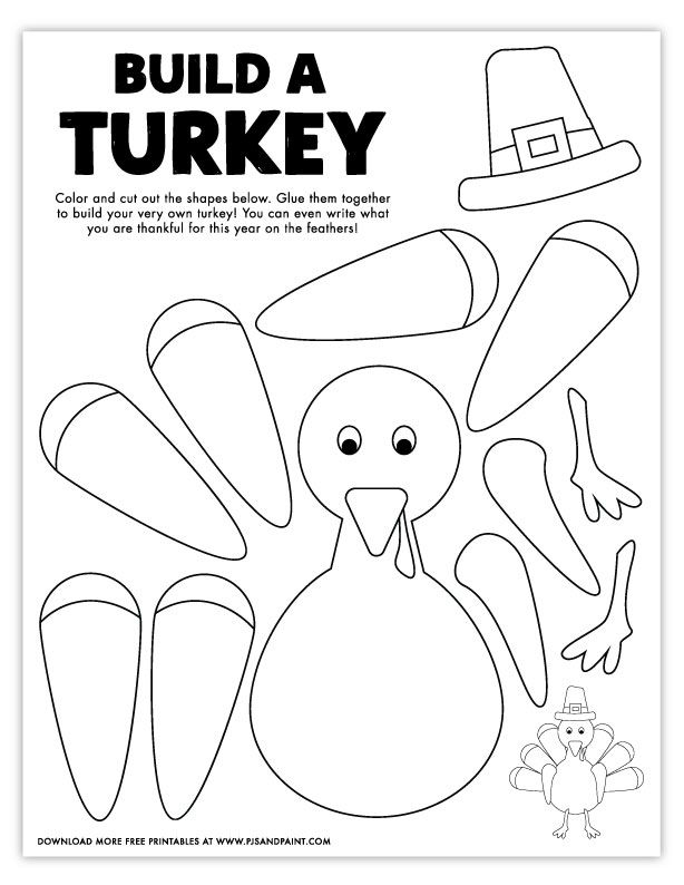 Free Printable Build A Turkey Coloring Page Pjs And 