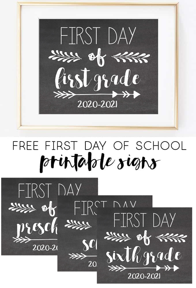 Free Printable First Day Of School Signs 2020 2021 
