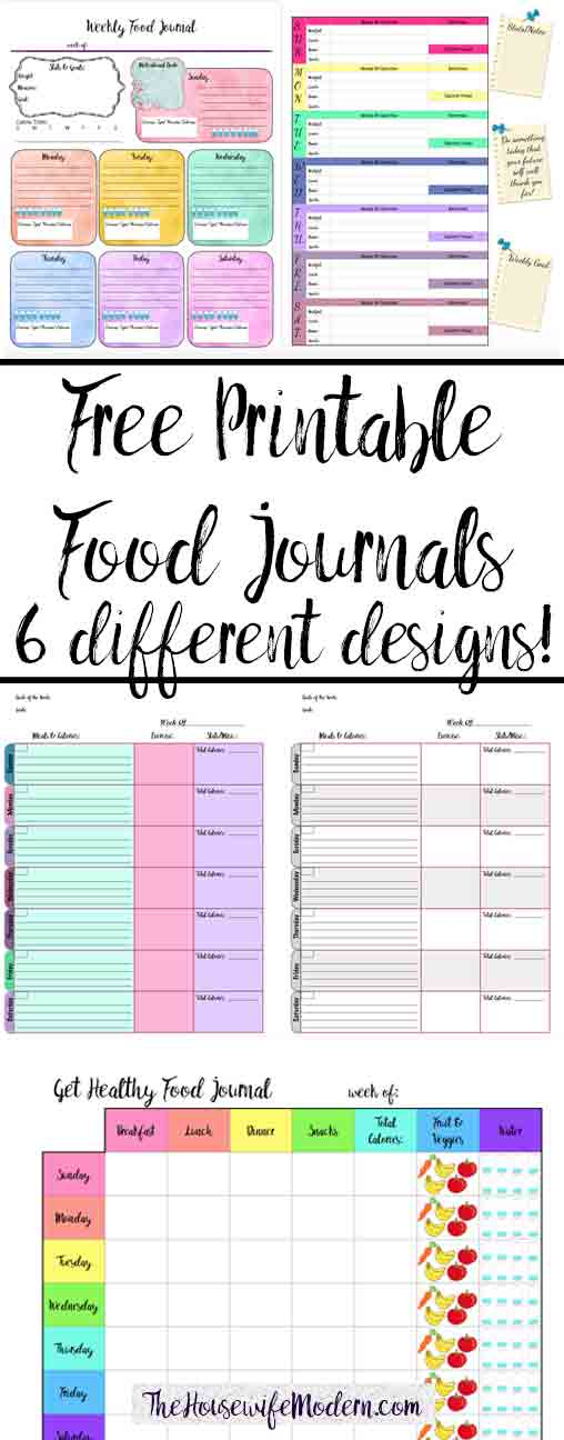 Free Printable Food Journal 6 Different Designs