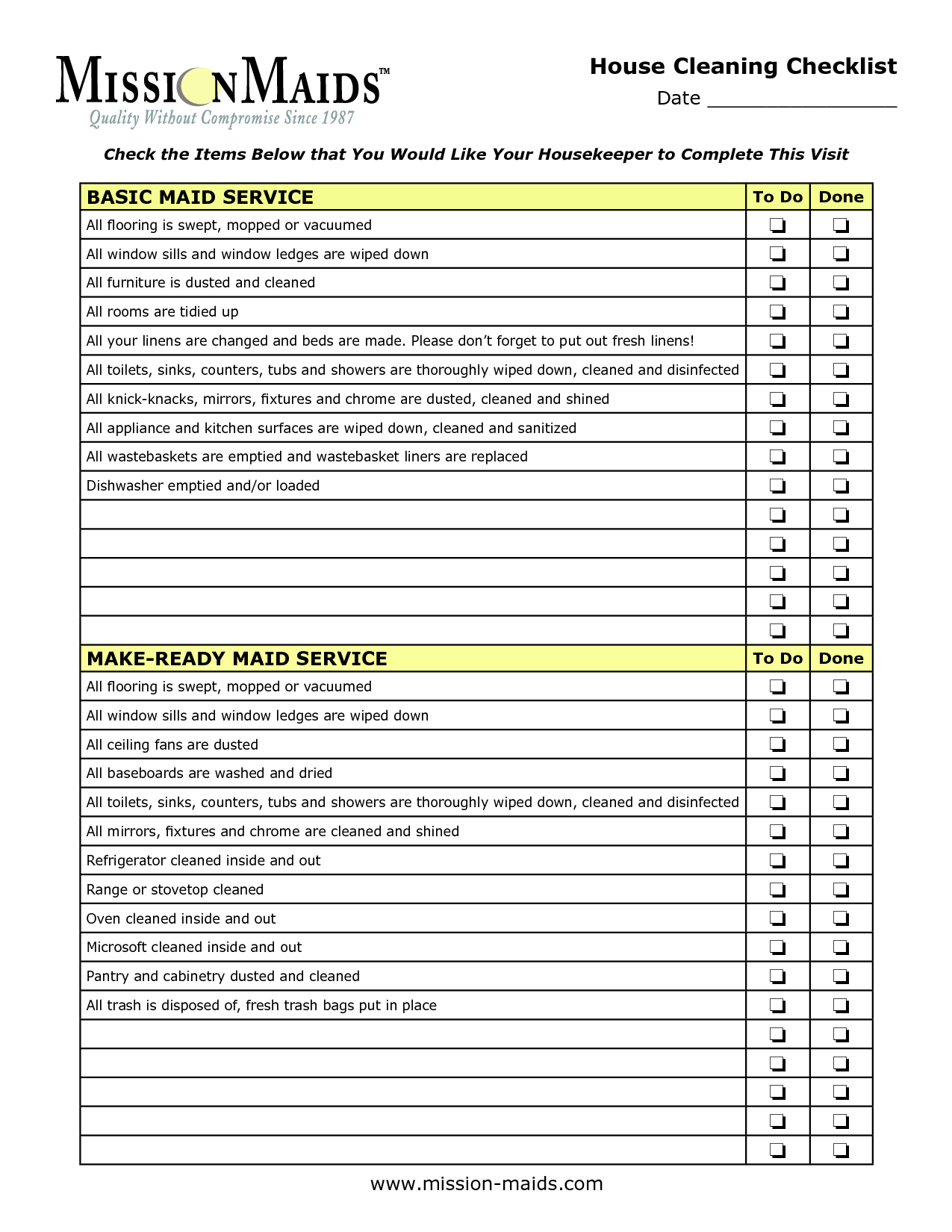 Free Printable House Cleaning Checklist For Maid Free 