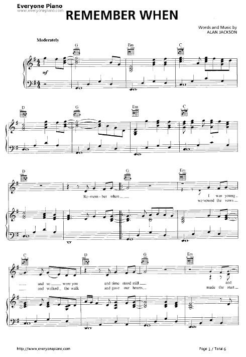 Free Printable Sheet Music Remember When Alan Jackson