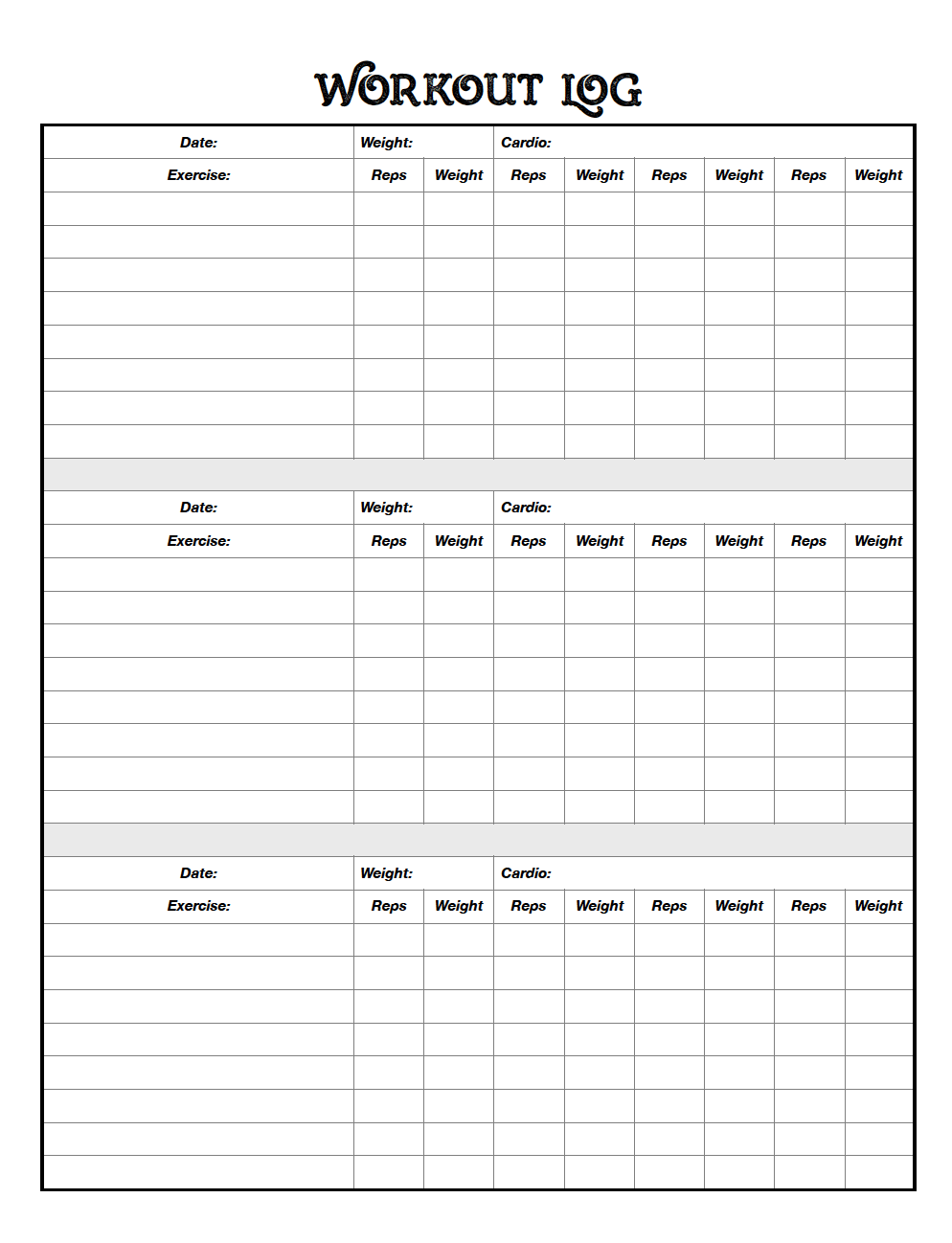 Free Printable Workout Log 3 Designs Workout Log 