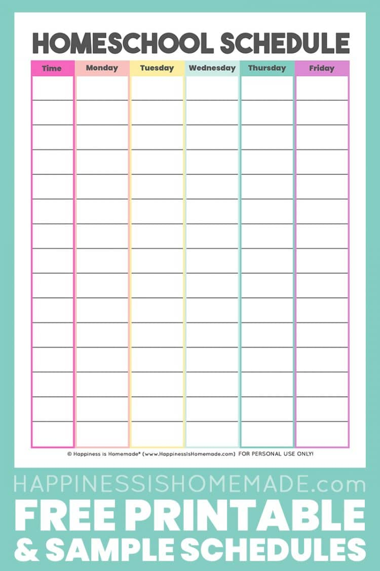 Homeschool Schedule Template Free Printable Happiness