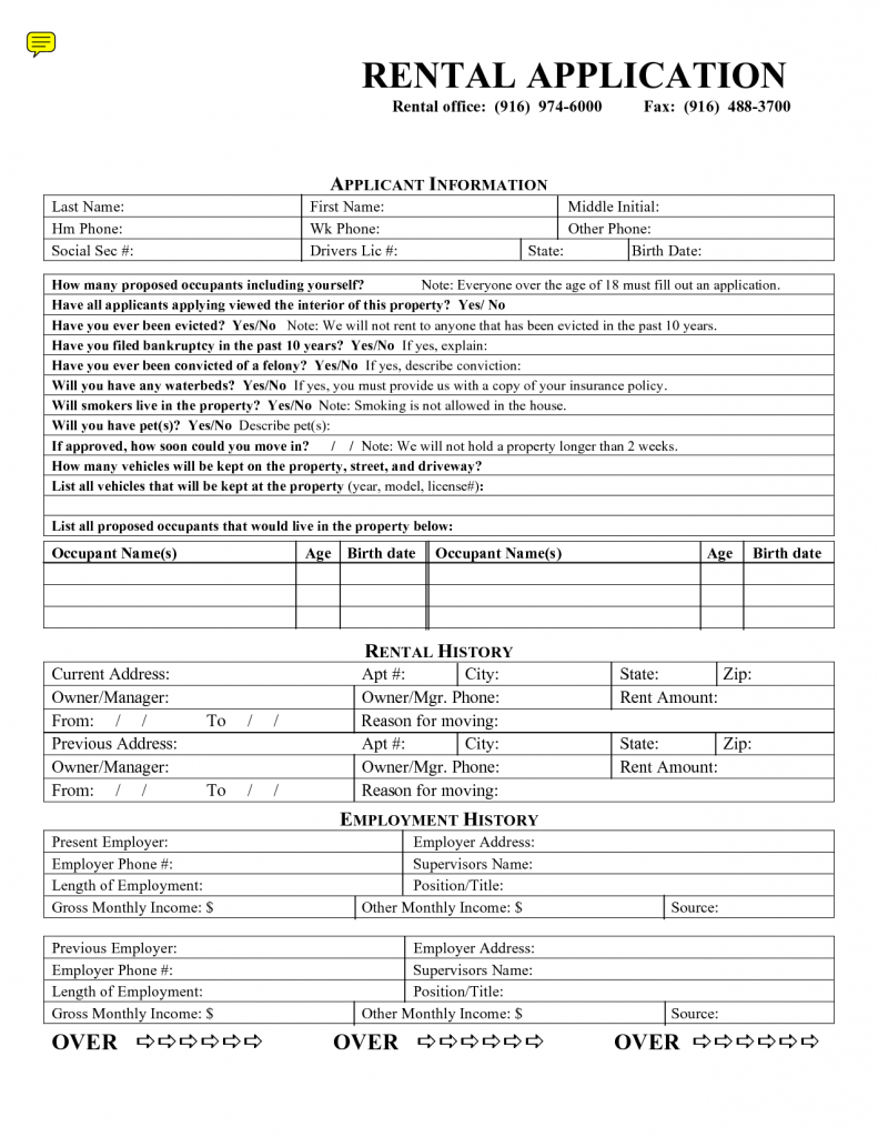 House Rental Application Form Free Printable Documents