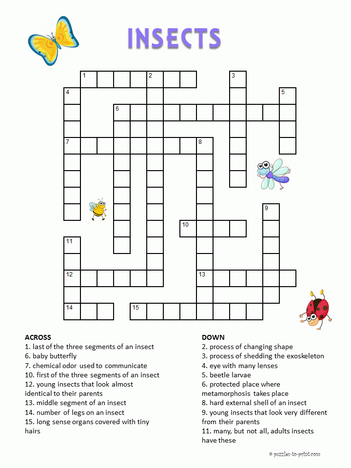 Insects Crossword For Kids Word Puzzles For Kids Kids 